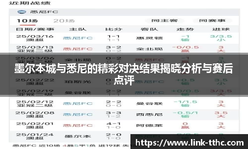 墨尔本城与悉尼的精彩对决结果揭晓分析与赛后点评